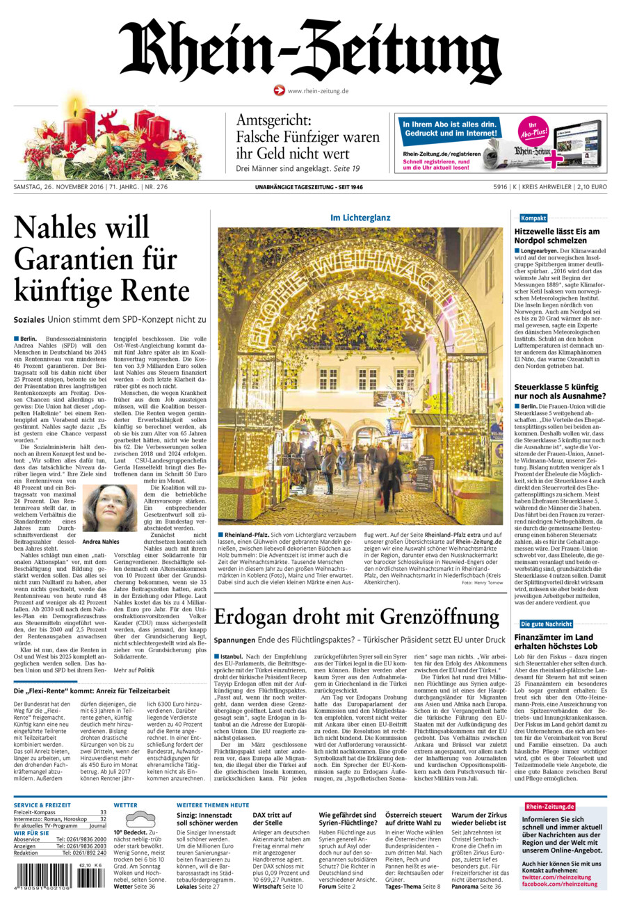 Rhein-Zeitung Kreis Ahrweiler vom Samstag, 26.11.2016