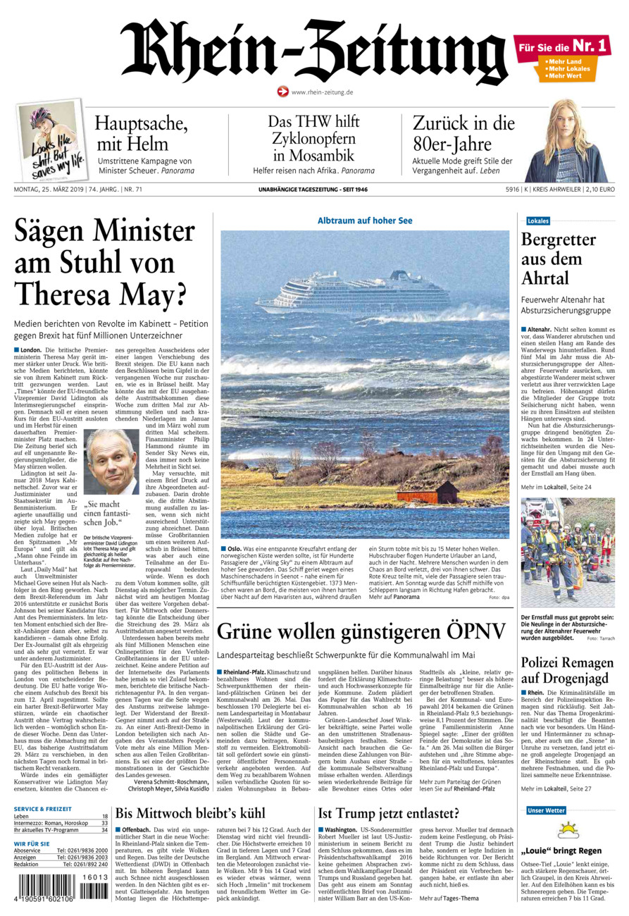 Rhein-Zeitung Kreis Ahrweiler vom Montag, 25.03.2019