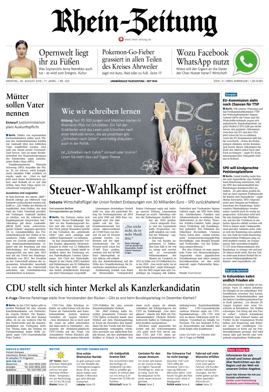 Rhein-Zeitung Kreis Ahrweiler vom Dienstag, 30.08.2016