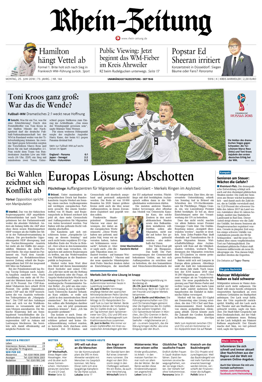 Rhein-Zeitung Kreis Ahrweiler vom Montag, 25.06.2018