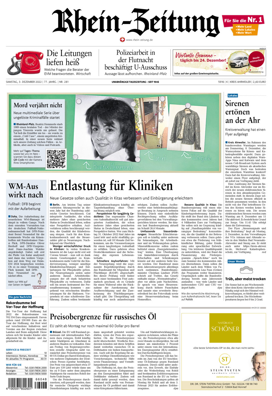Rhein-Zeitung Kreis Ahrweiler vom Samstag, 03.12.2022