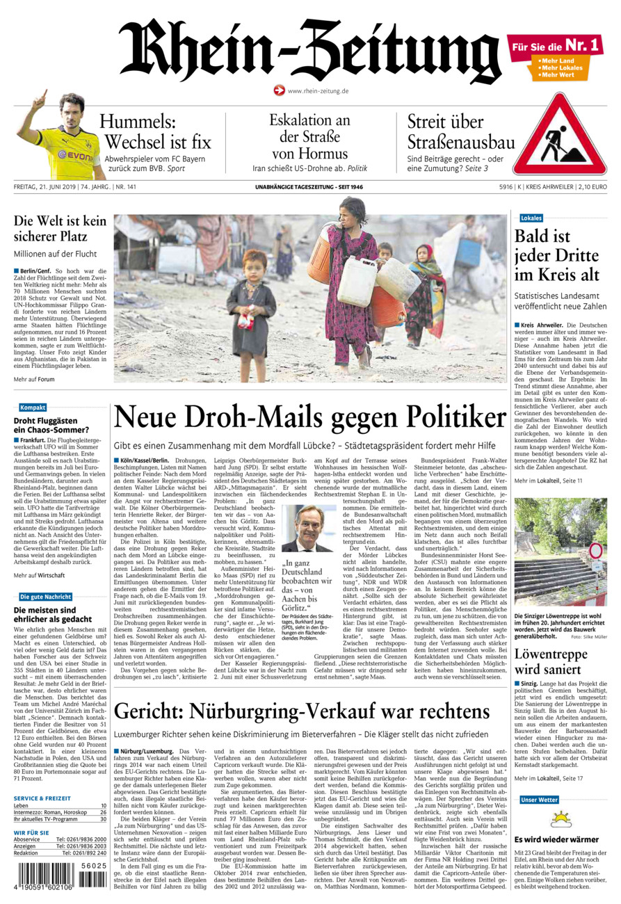 Rhein-Zeitung Kreis Ahrweiler vom Freitag, 21.06.2019
