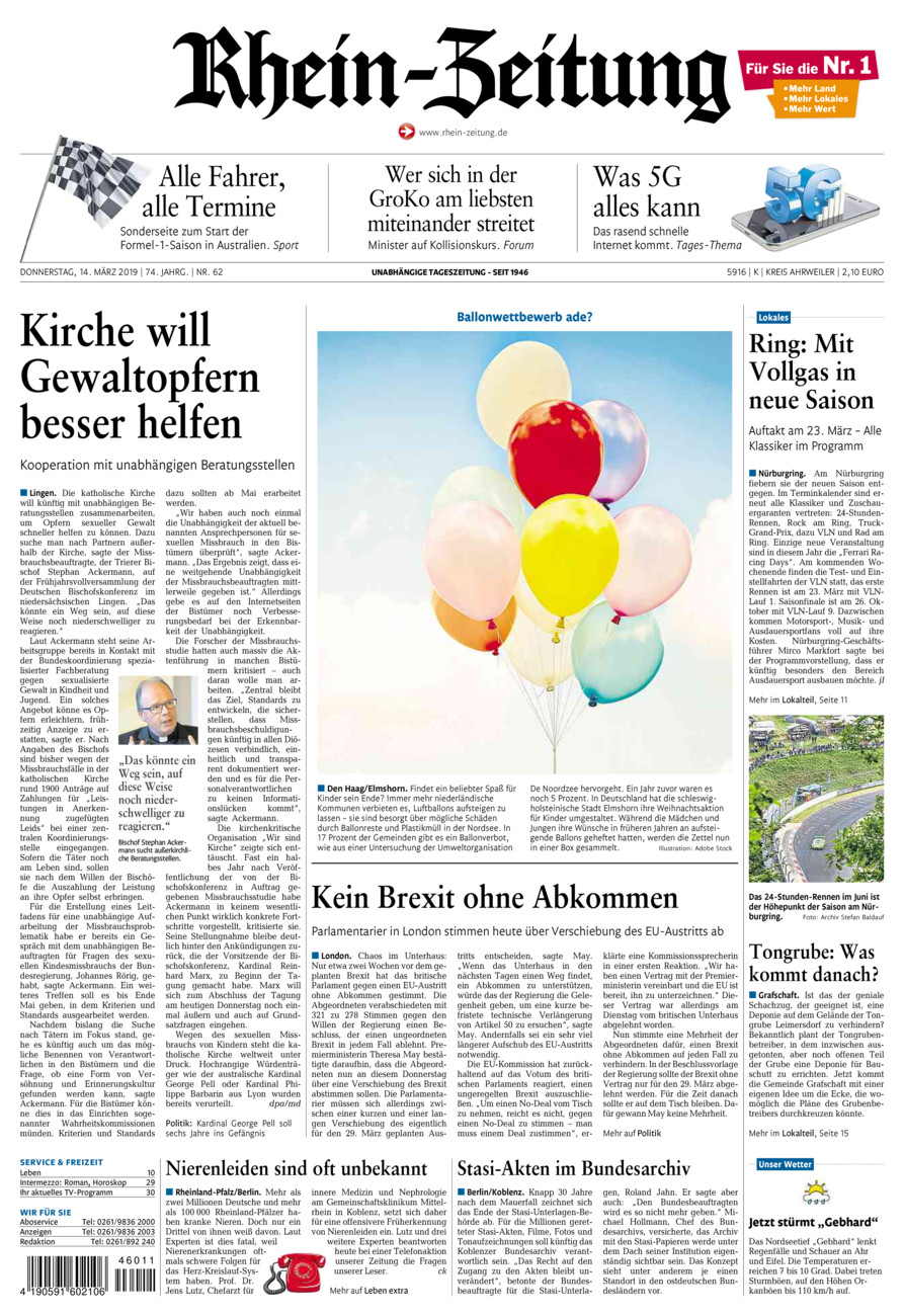 Rhein-Zeitung Kreis Ahrweiler vom Donnerstag, 14.03.2019