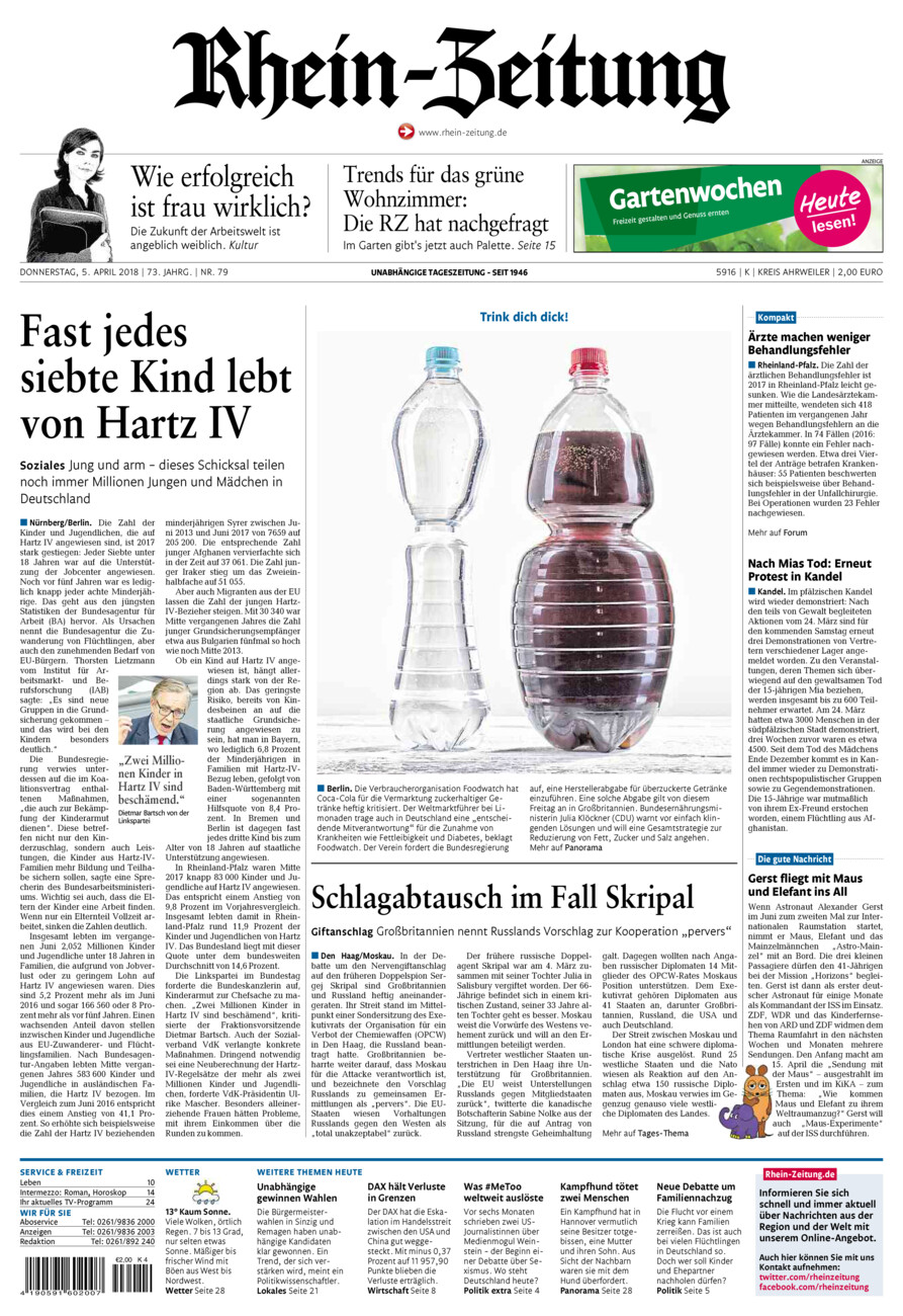 Rhein-Zeitung Kreis Ahrweiler vom Donnerstag, 05.04.2018