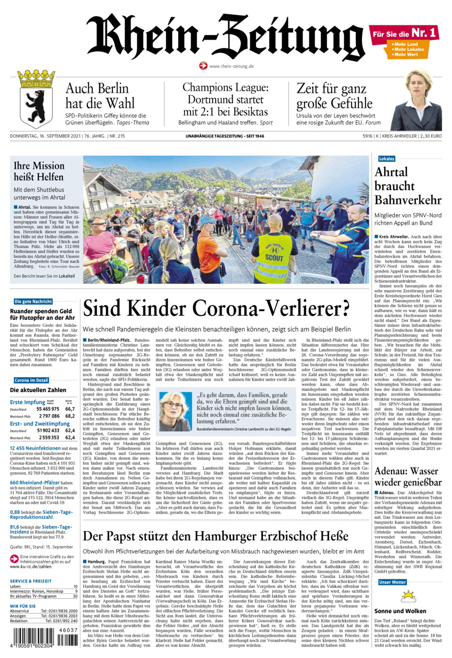 Rhein-Zeitung Kreis Ahrweiler vom Donnerstag, 16.09.2021