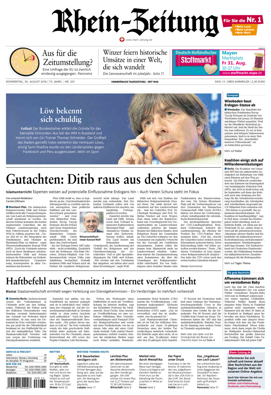 Rhein-Zeitung Kreis Ahrweiler vom Donnerstag, 30.08.2018