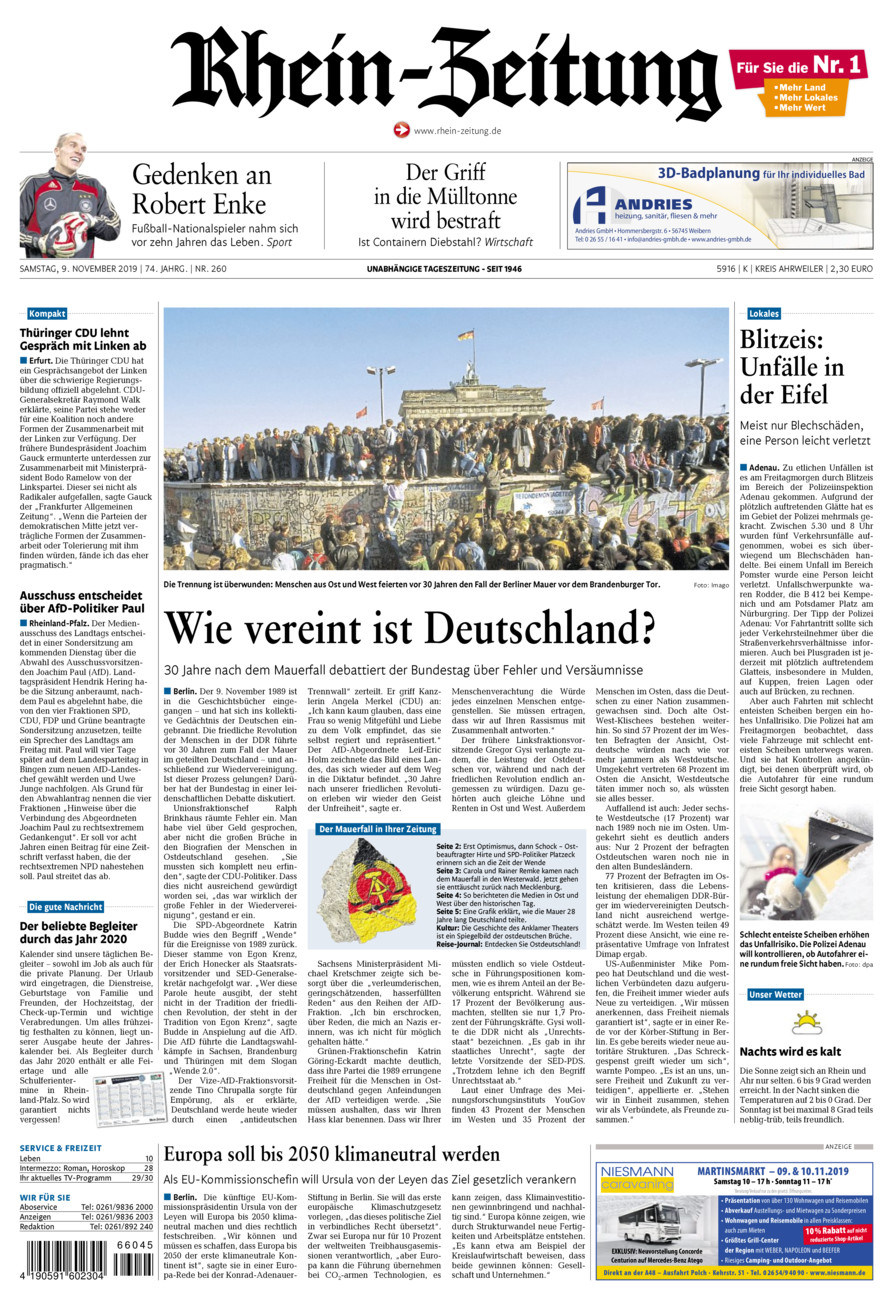 Rhein-Zeitung Kreis Ahrweiler vom Samstag, 09.11.2019