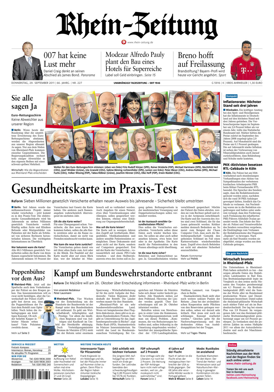 Rhein-Zeitung Kreis Ahrweiler vom Donnerstag, 29.09.2011