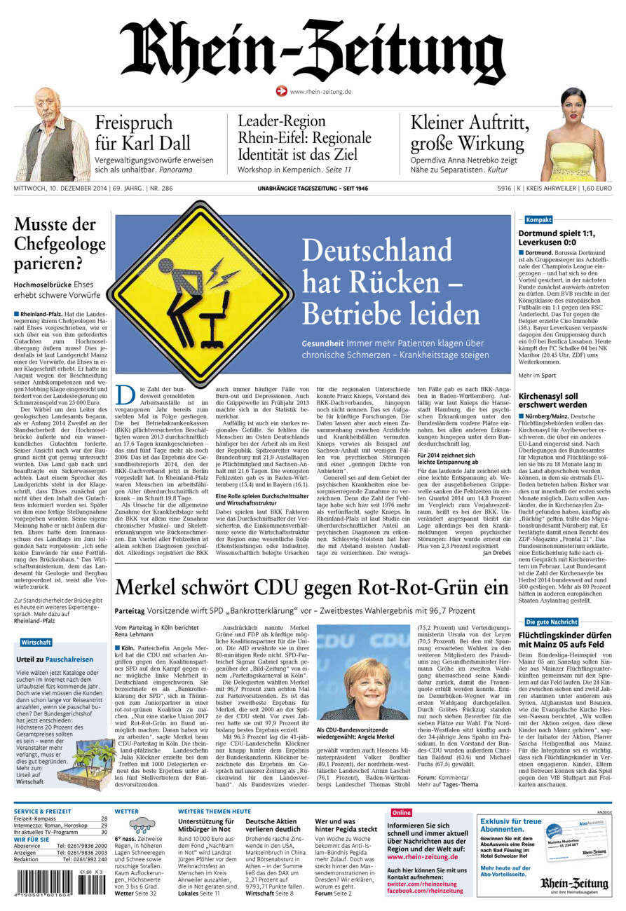 Rhein-Zeitung Kreis Ahrweiler vom Mittwoch, 10.12.2014