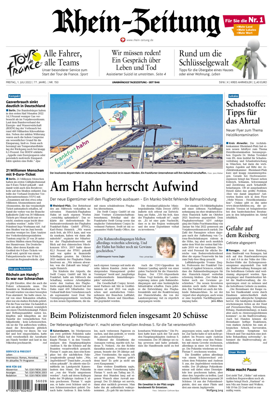Rhein-Zeitung Kreis Ahrweiler vom Freitag, 01.07.2022