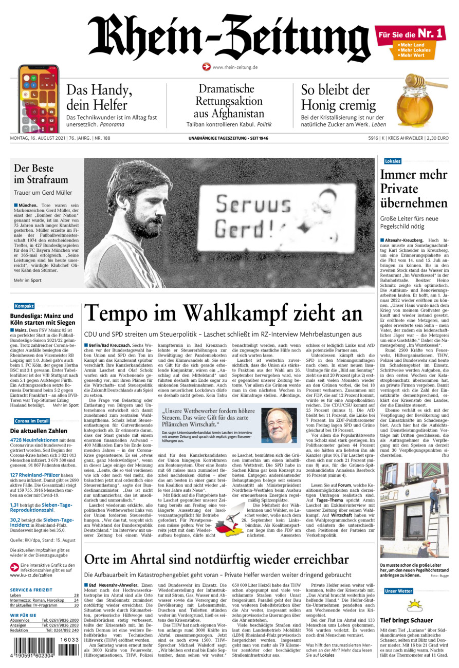 Rhein-Zeitung Kreis Ahrweiler vom Montag, 16.08.2021