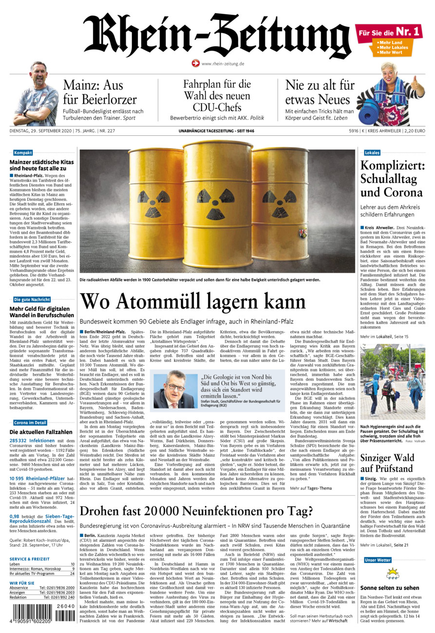 Rhein-Zeitung Kreis Ahrweiler vom Dienstag, 29.09.2020