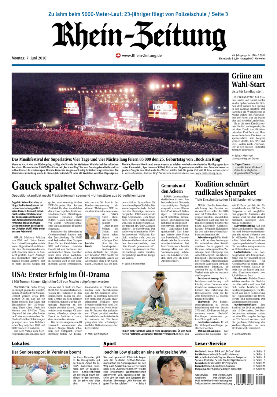 Rhein-Zeitung Kreis Ahrweiler vom Montag, 07.06.2010