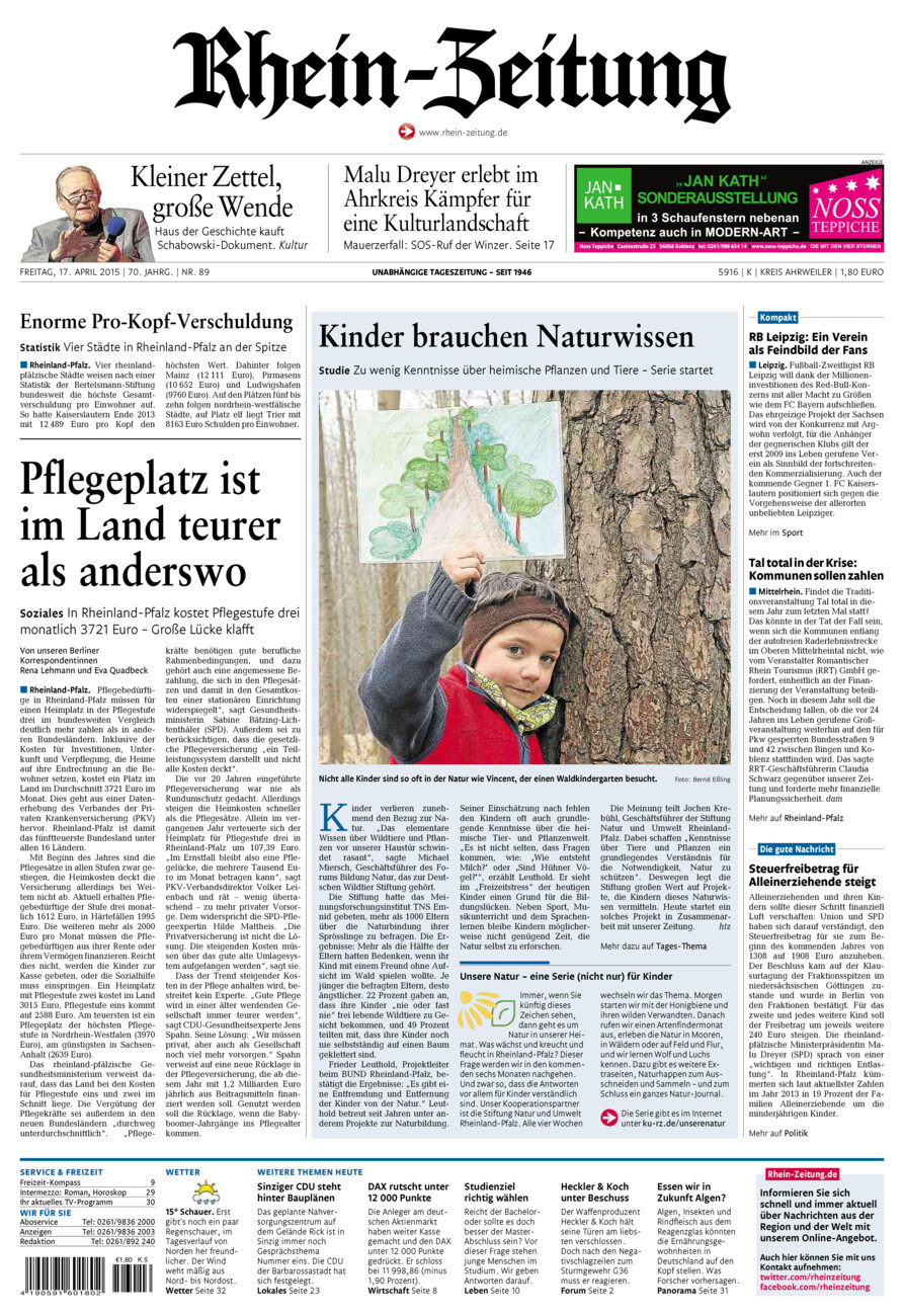 Rhein-Zeitung Kreis Ahrweiler vom Freitag, 17.04.2015