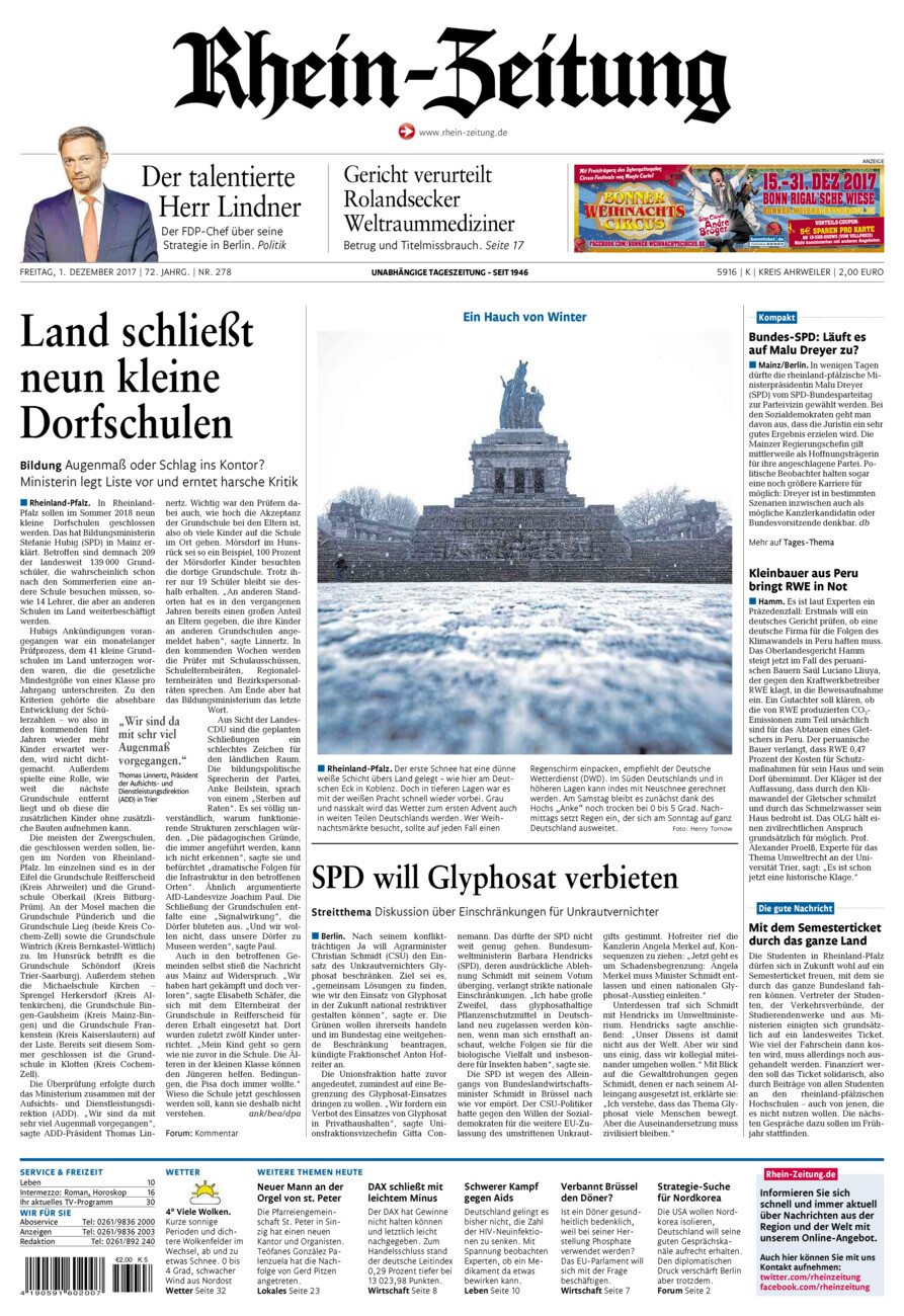 Rhein-Zeitung Kreis Ahrweiler vom Freitag, 01.12.2017