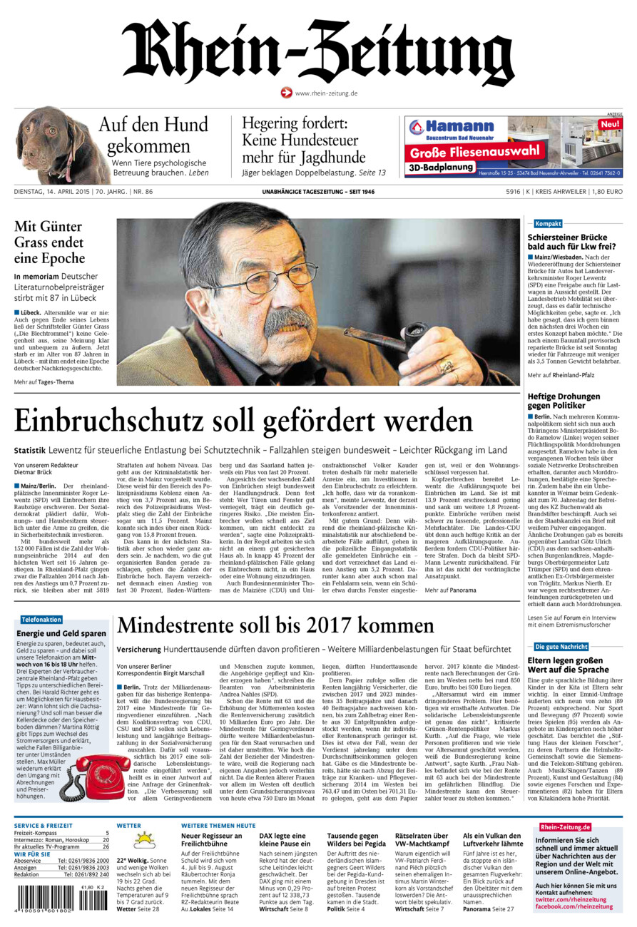 Rhein-Zeitung Kreis Ahrweiler vom Dienstag, 14.04.2015