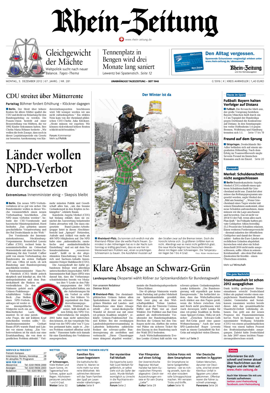 Rhein-Zeitung Kreis Ahrweiler vom Montag, 03.12.2012