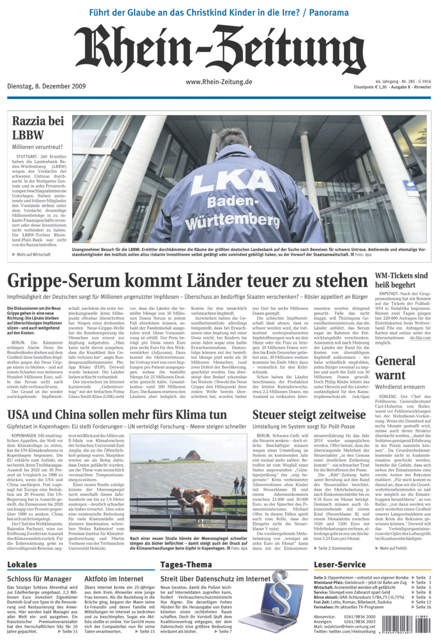 Rhein-Zeitung Kreis Ahrweiler vom Dienstag, 08.12.2009