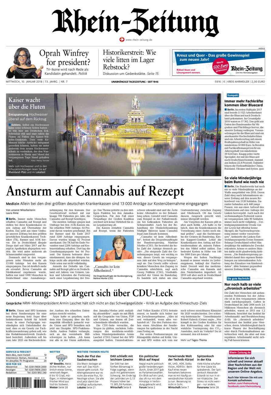 Rhein-Zeitung Kreis Ahrweiler vom Mittwoch, 10.01.2018