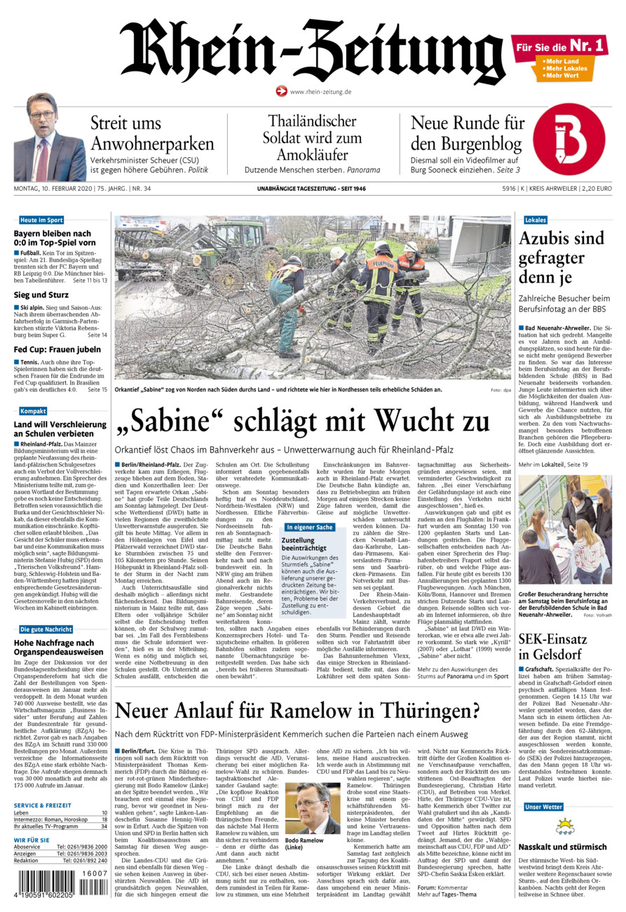 Rhein-Zeitung Kreis Ahrweiler vom Montag, 10.02.2020