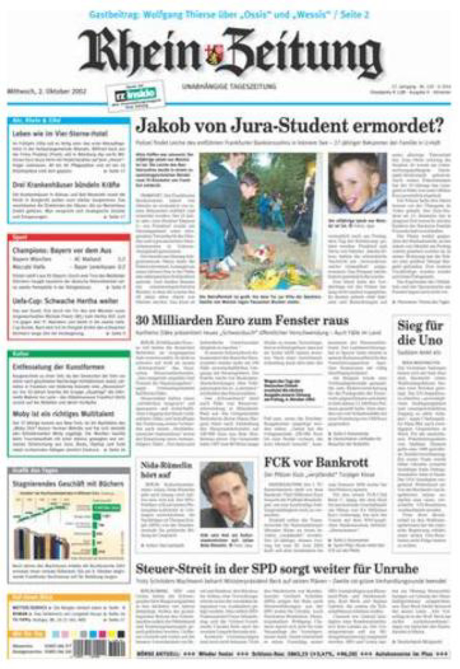 Rhein-Zeitung Kreis Ahrweiler vom Mittwoch, 02.10.2002