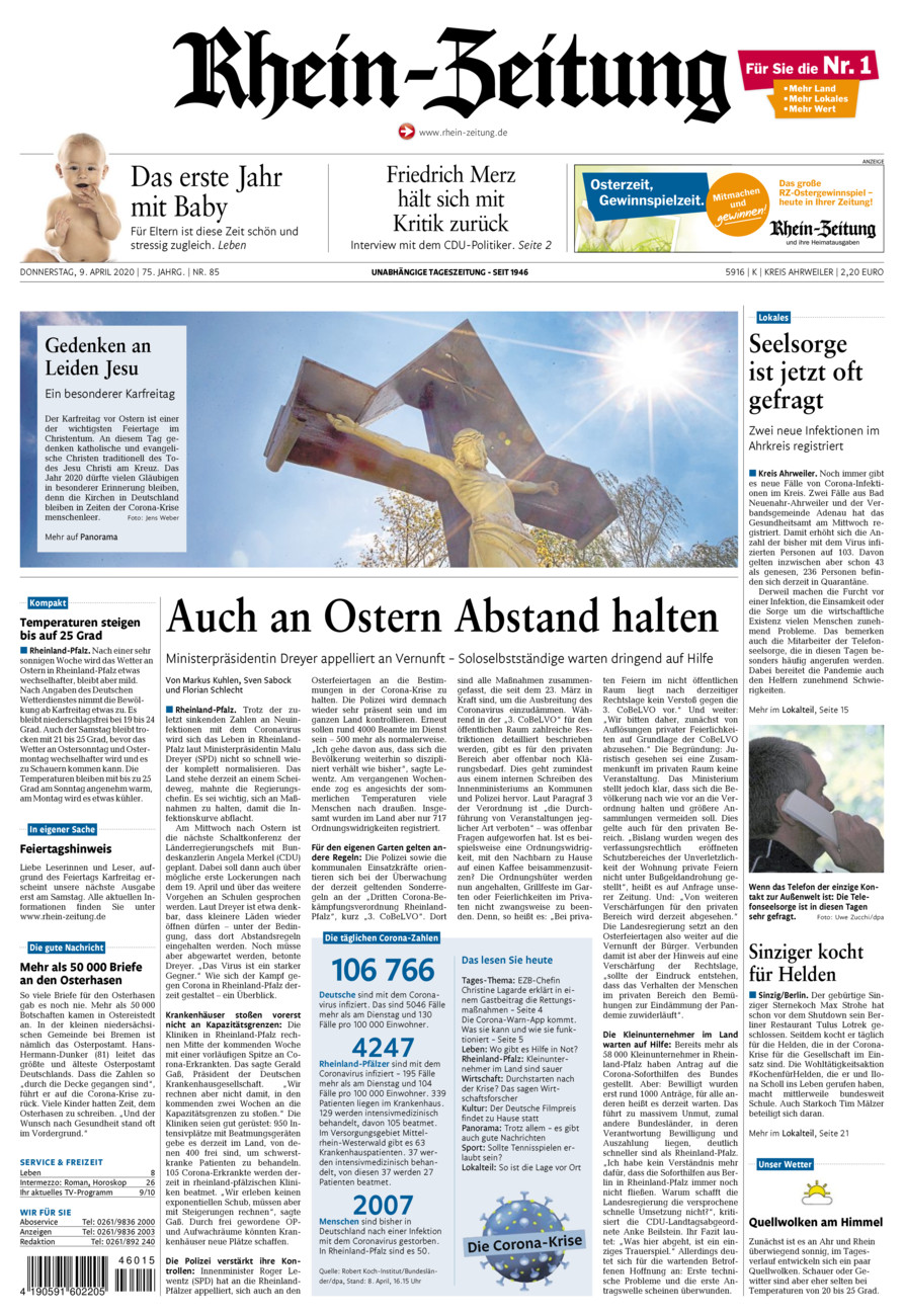 Rhein-Zeitung Kreis Ahrweiler vom Donnerstag, 09.04.2020