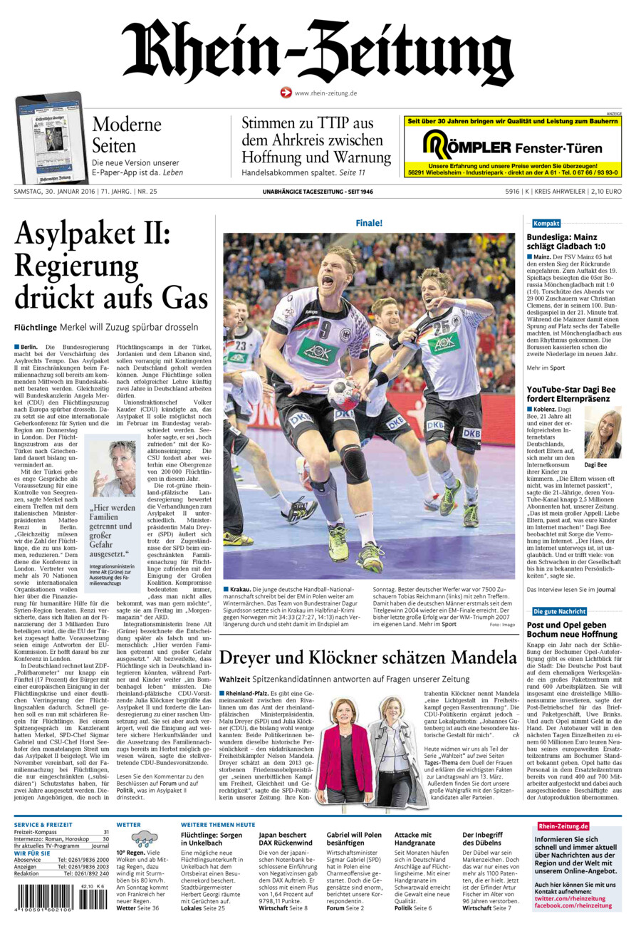 Rhein-Zeitung Kreis Ahrweiler vom Samstag, 30.01.2016