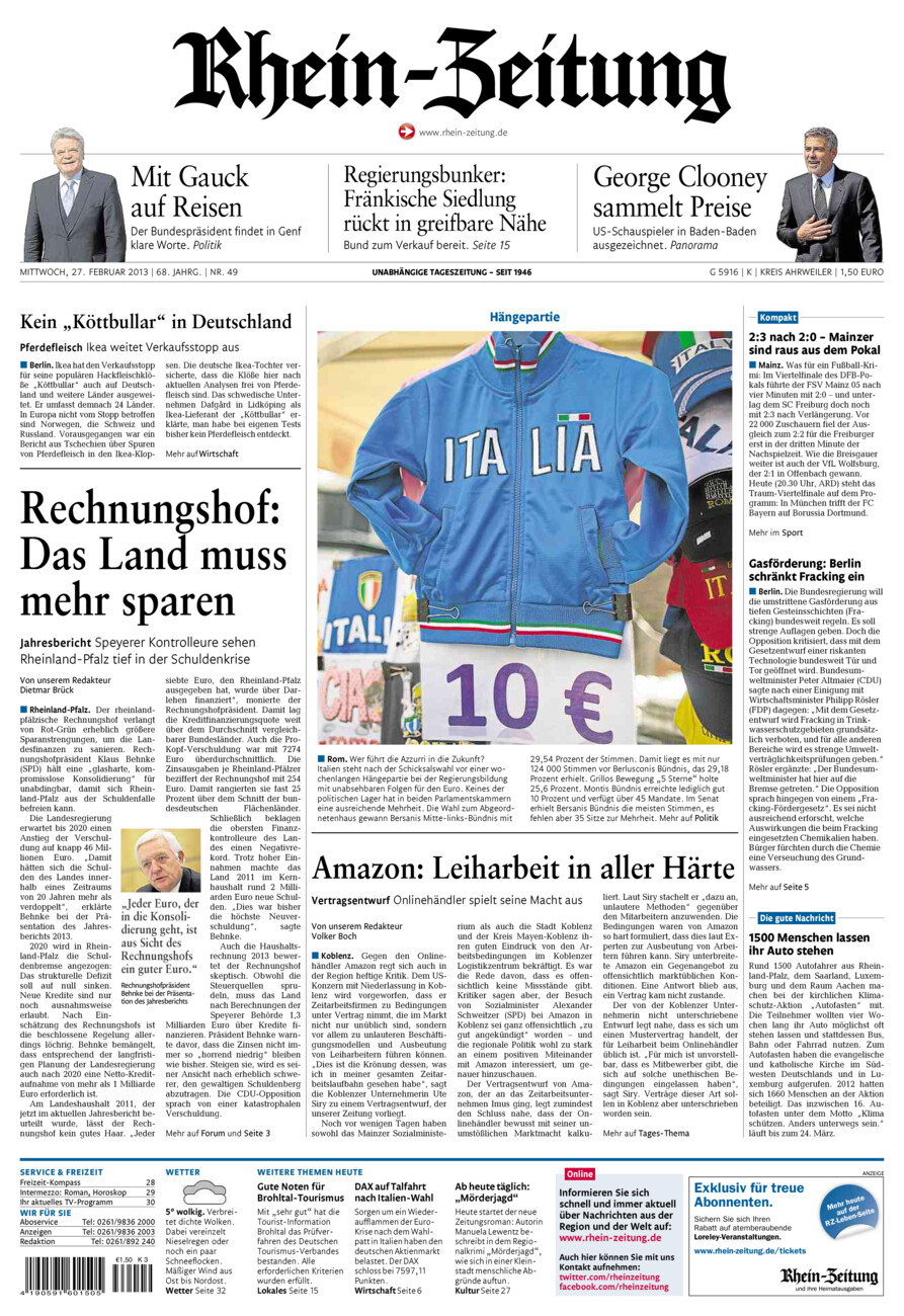 Rhein-Zeitung Kreis Ahrweiler vom Mittwoch, 27.02.2013