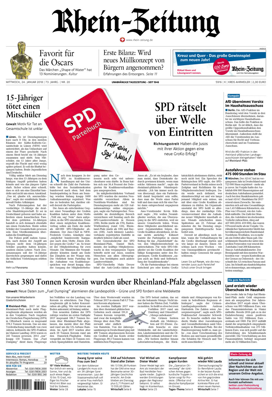 Rhein-Zeitung Kreis Ahrweiler vom Mittwoch, 24.01.2018