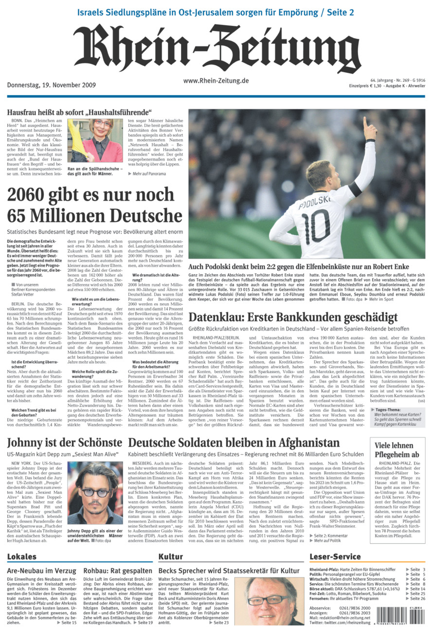 Rhein-Zeitung Kreis Ahrweiler vom Donnerstag, 19.11.2009