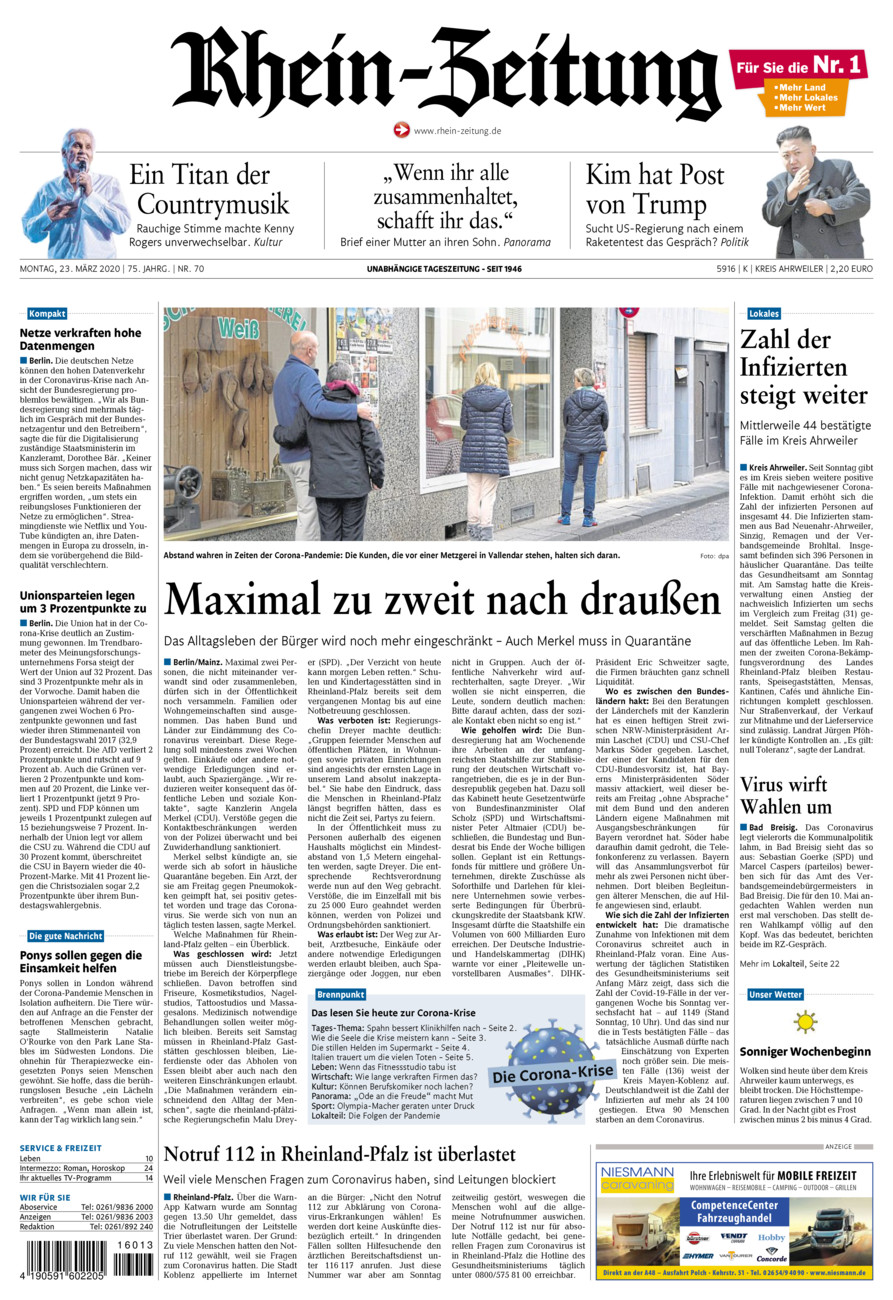 Rhein-Zeitung Kreis Ahrweiler vom Montag, 23.03.2020