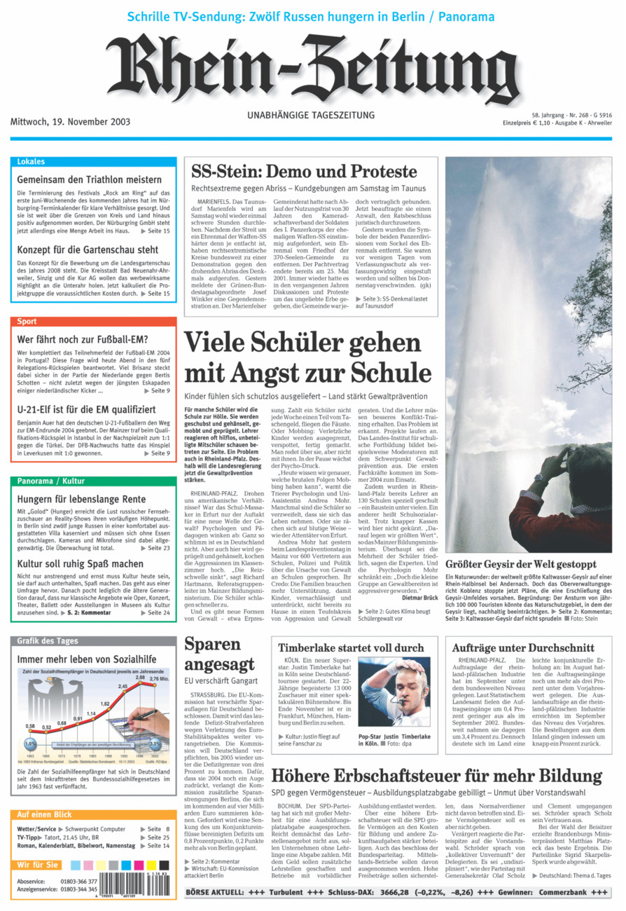 Rhein-Zeitung Kreis Ahrweiler vom Mittwoch, 19.11.2003