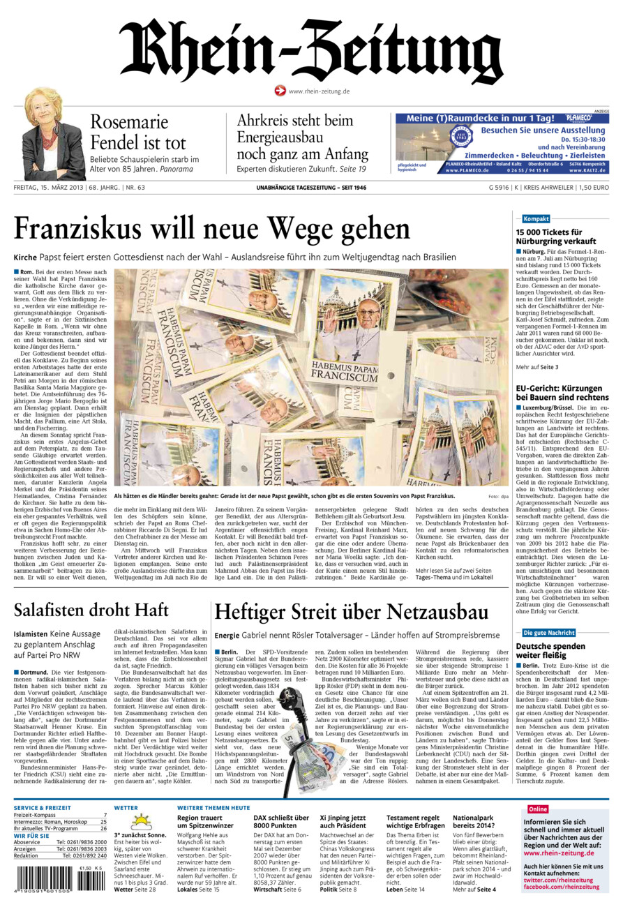 Rhein-Zeitung Kreis Ahrweiler vom Freitag, 15.03.2013