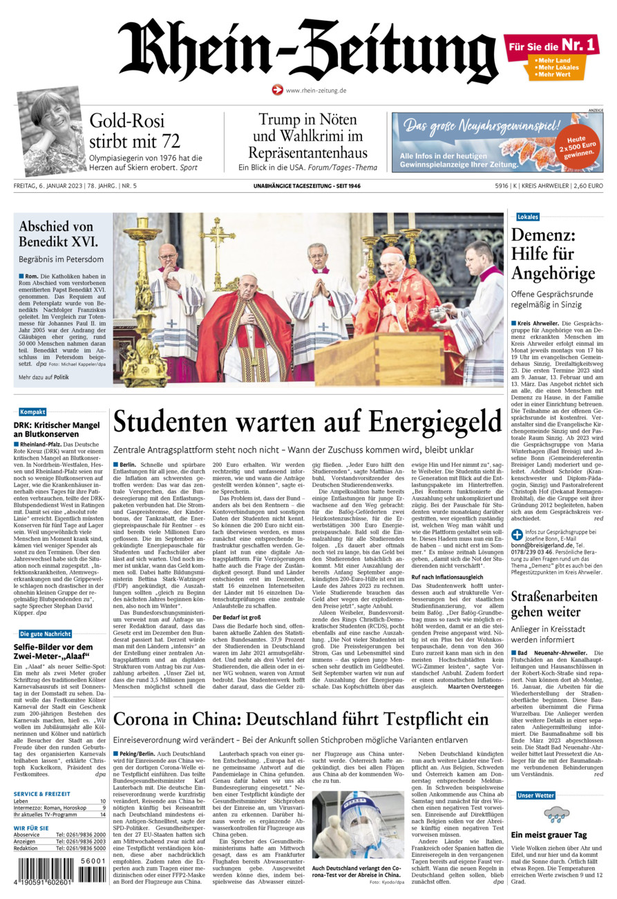 Rhein-Zeitung Kreis Ahrweiler vom Freitag, 06.01.2023