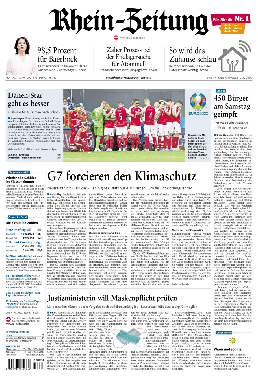 Rhein-Zeitung Kreis Ahrweiler vom Montag, 14.06.2021