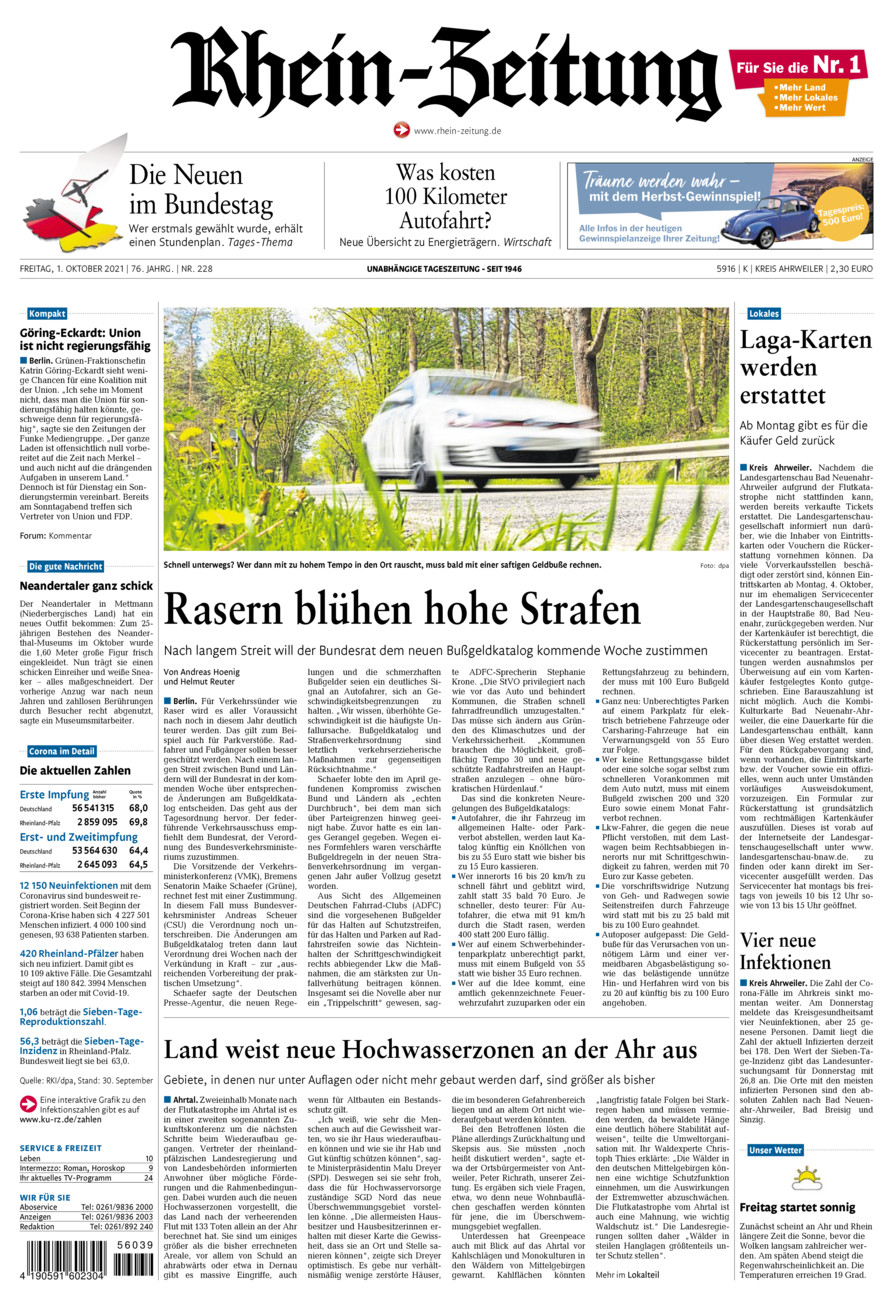 Rhein-Zeitung Kreis Ahrweiler vom Freitag, 01.10.2021