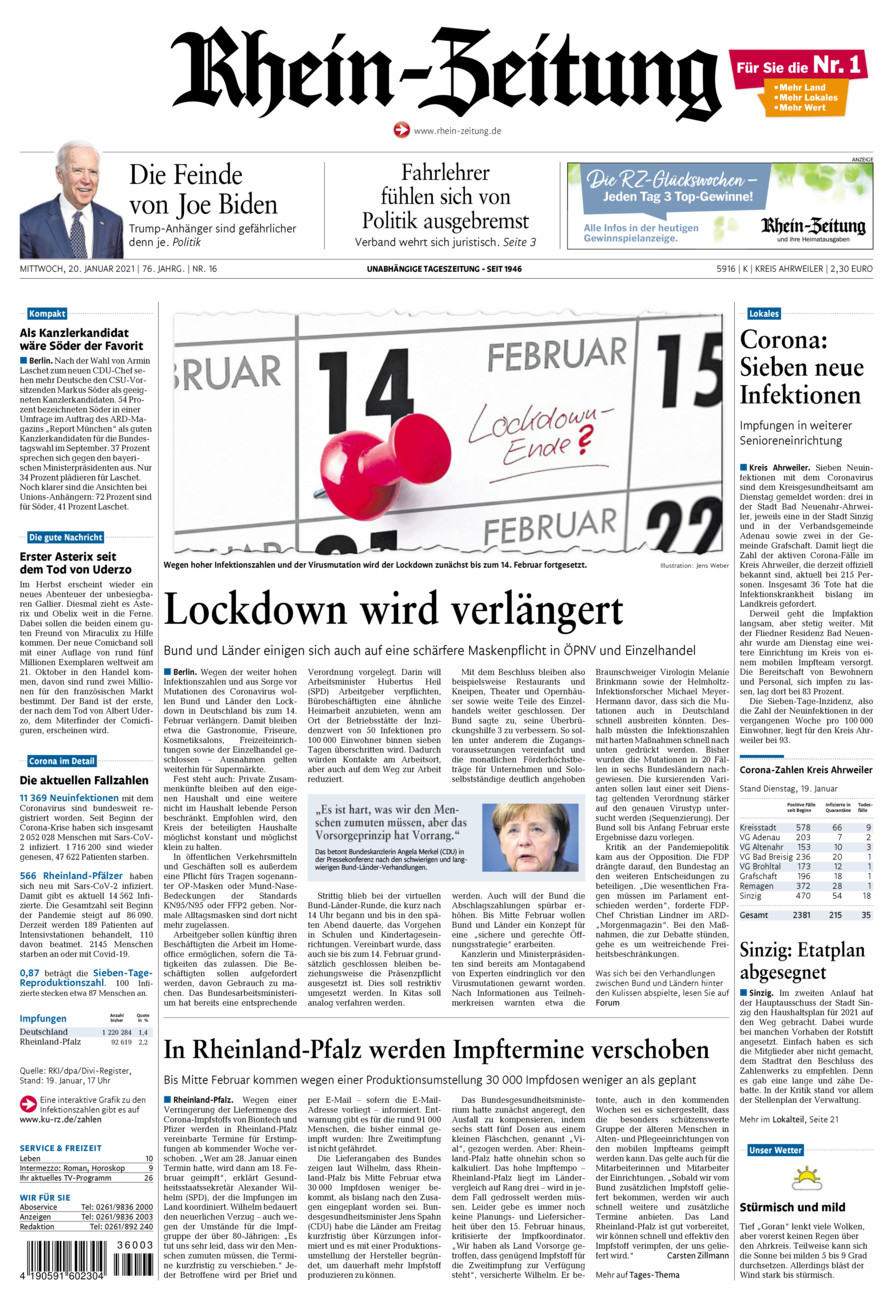 Rhein-Zeitung Kreis Ahrweiler vom Mittwoch, 20.01.2021