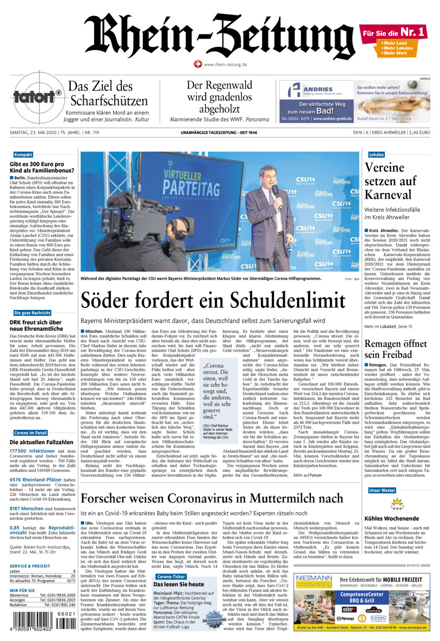 Rhein-Zeitung Kreis Ahrweiler vom Samstag, 23.05.2020