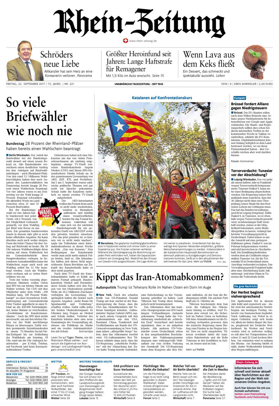 Rhein-Zeitung Kreis Ahrweiler vom Freitag, 22.09.2017