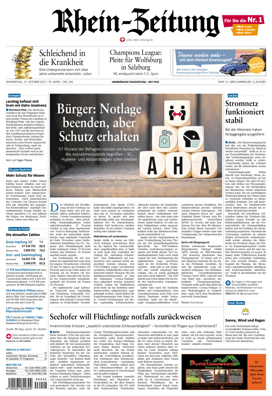 Rhein-Zeitung Kreis Ahrweiler vom Donnerstag, 21.10.2021