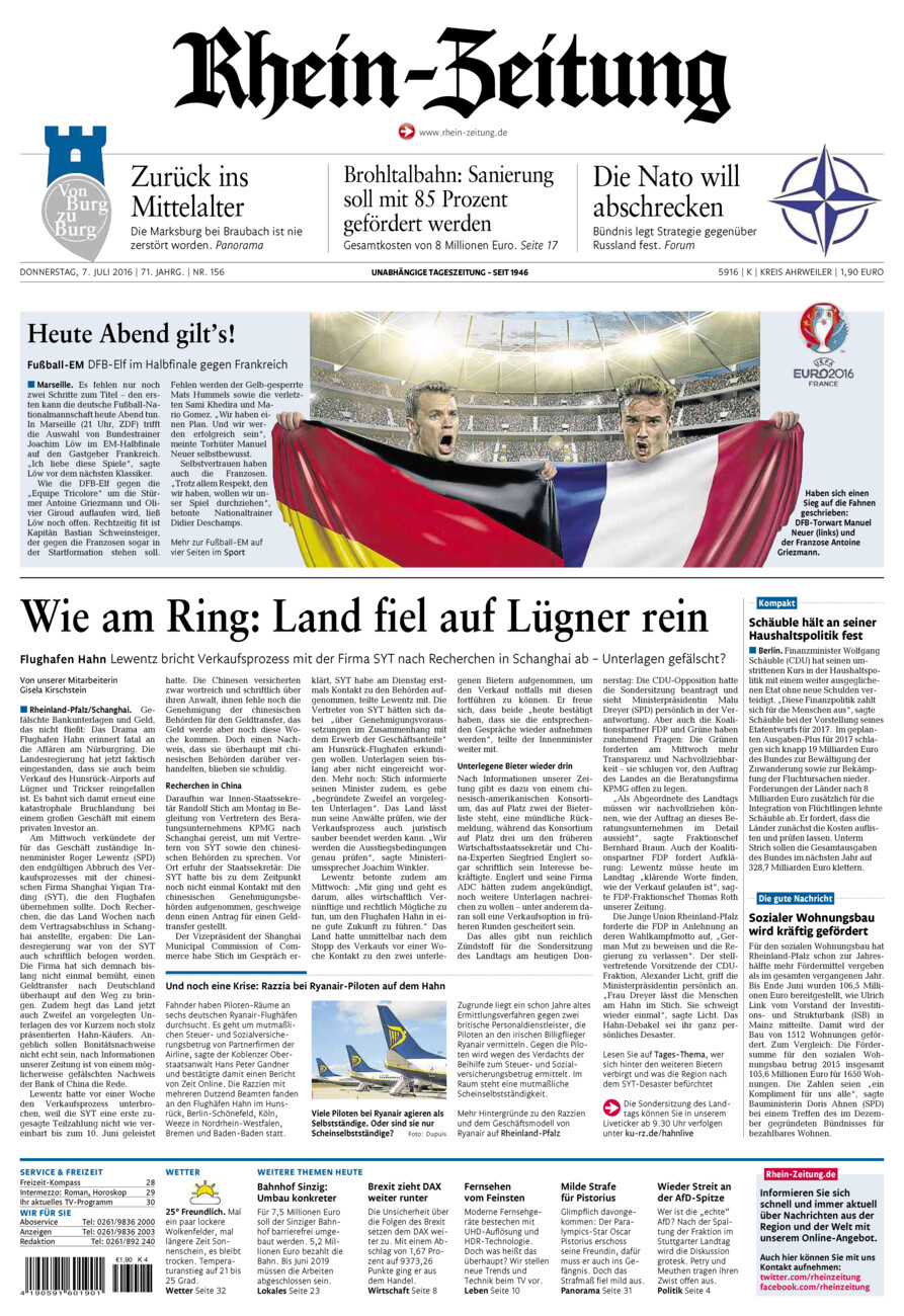 Rhein-Zeitung Kreis Ahrweiler vom Donnerstag, 07.07.2016