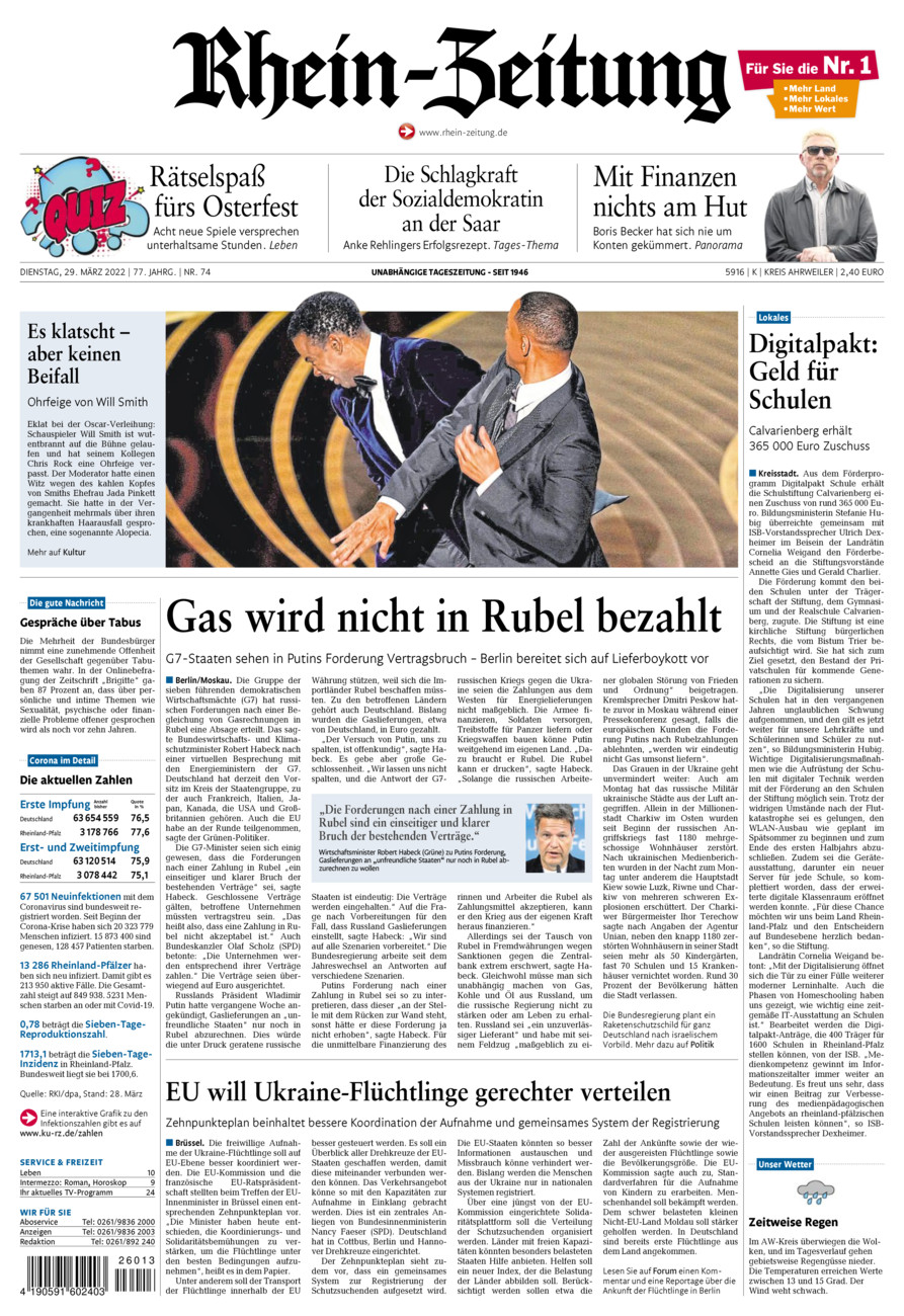 Rhein-Zeitung Kreis Ahrweiler vom Dienstag, 29.03.2022
