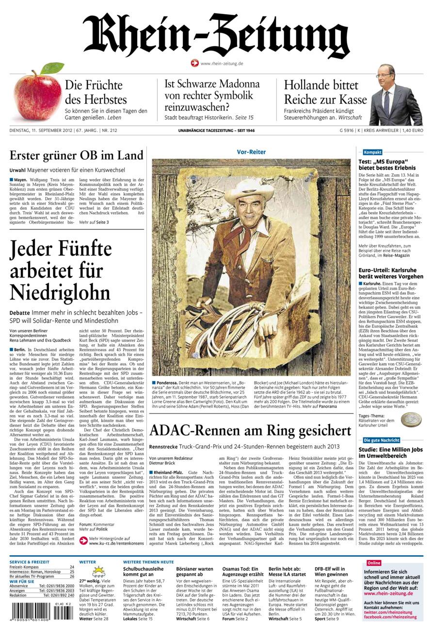 Rhein-Zeitung Kreis Ahrweiler vom Dienstag, 11.09.2012