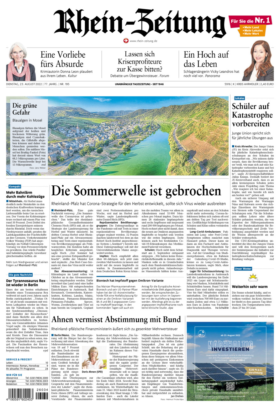 Rhein-Zeitung Kreis Ahrweiler vom Dienstag, 23.08.2022