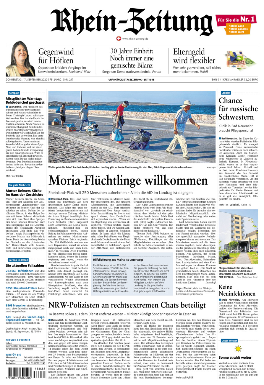 Rhein-Zeitung Kreis Ahrweiler vom Donnerstag, 17.09.2020