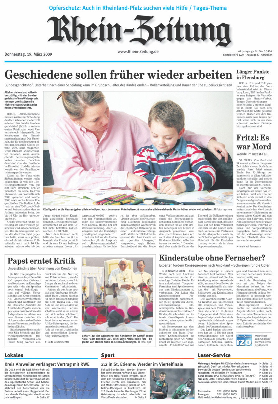 Rhein-Zeitung Kreis Ahrweiler vom Donnerstag, 19.03.2009