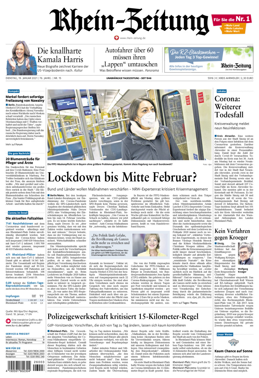 Rhein-Zeitung Kreis Ahrweiler vom Dienstag, 19.01.2021