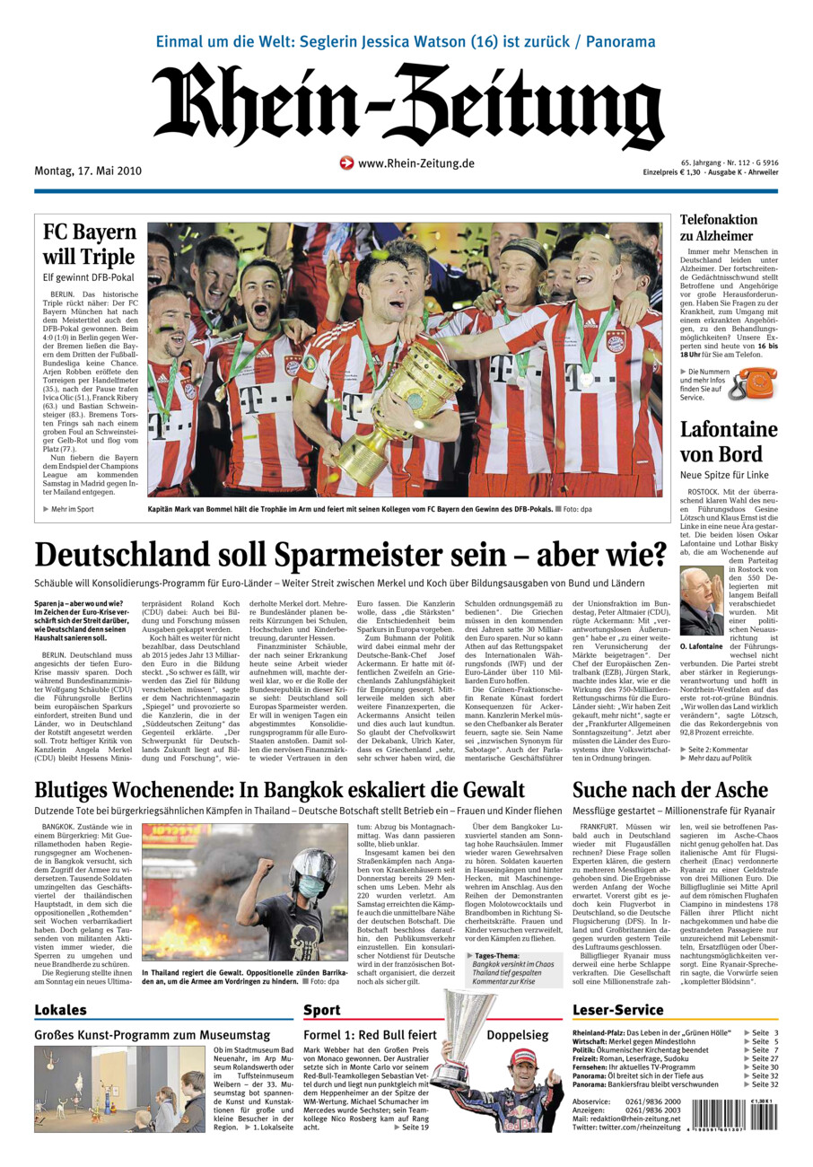 Rhein-Zeitung Kreis Ahrweiler vom Montag, 17.05.2010