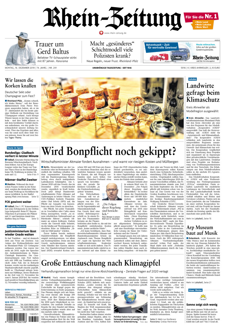Rhein-Zeitung Kreis Ahrweiler vom Montag, 16.12.2019