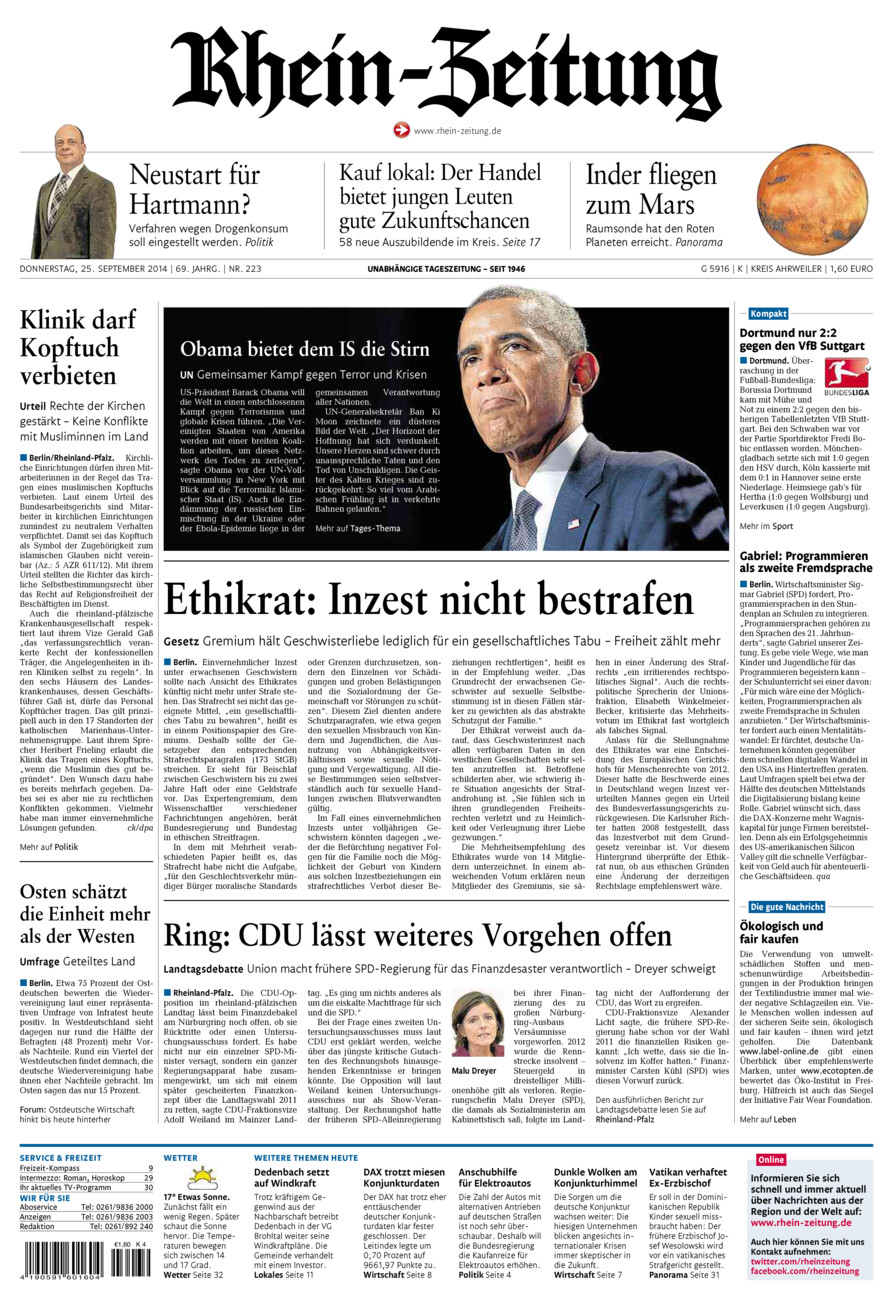 Rhein-Zeitung Kreis Ahrweiler vom Donnerstag, 25.09.2014